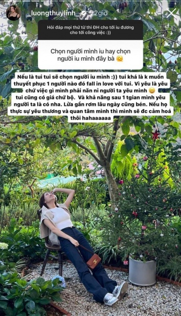 Quan điểm chọn người yêu của Lương Thuỳ Linh nhận được sự quan tâm của khán giả (Ảnh: FBNV) Quan điểm chọn người yêu của Lương Thuỳ Linh nhận được sự quan tâm của khán giả (Ảnh: FBNV)