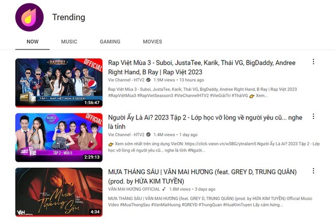 Thế nhưng mới chỉ nếm trải ít phút 'hào quang rực rỡ', MV 'Mưa tháng Sáu' của Văn Mai Hương đã ngậm ngùi lui về vị trí top 3 (Ảnh: Chụp màn hình) Thế nhưng mới chỉ nếm trải ít phút 'hào quang rực rỡ', MV 'Mưa tháng Sáu' của Văn Mai Hương đã ngậm ngùi lui về vị trí top 3 (Ảnh: Chụp màn hình)