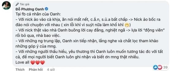 Quan điểm của Phương Oanh khiến nhiều người không khỏi chú ý (Ảnh: Chụp màn hình)