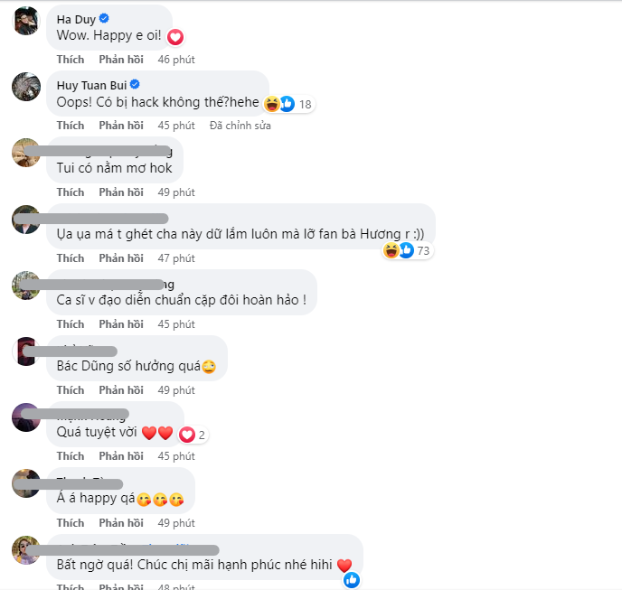 NTK Hà Duy, nhạc sĩ Huy Tuấn Tuấn,... để lại bình luận dưới bài đăng của Bùi Lan Hương (Ảnh: Chụp màn hình) NTK Hà Duy, nhạc sĩ Huy Tuấn Tuấn,... để lại bình luận dưới bài đăng của Bùi Lan Hương (Ảnh: Chụp màn hình)