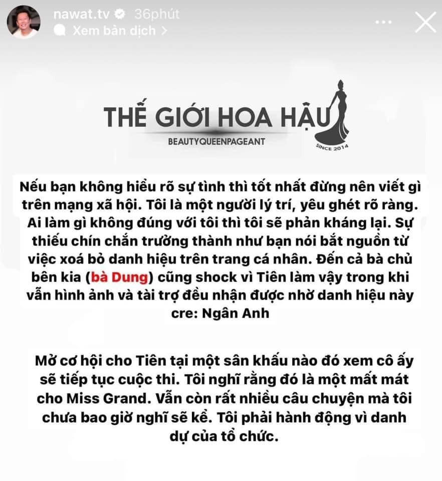 Nguyên văn bài đăng và đại khái bản dịch (Ảnh: Thế giới Hoa hậu) Nguyên văn bài đăng và đại khái bản dịch (Ảnh: Thế giới Hoa hậu)