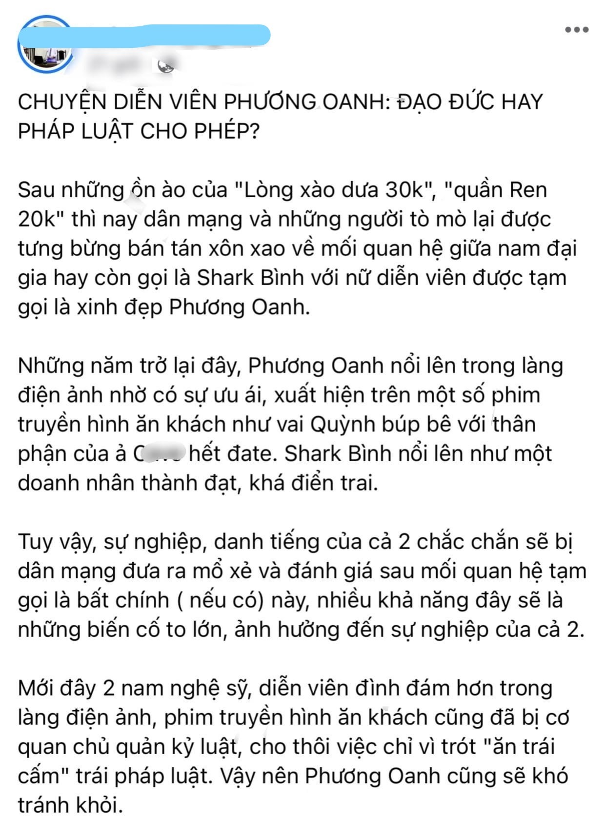 Ông Đ. từng có bài đăng về Phương Oanh khiến dân mạng xôn xao (Ảnh: Chụp màn hình)