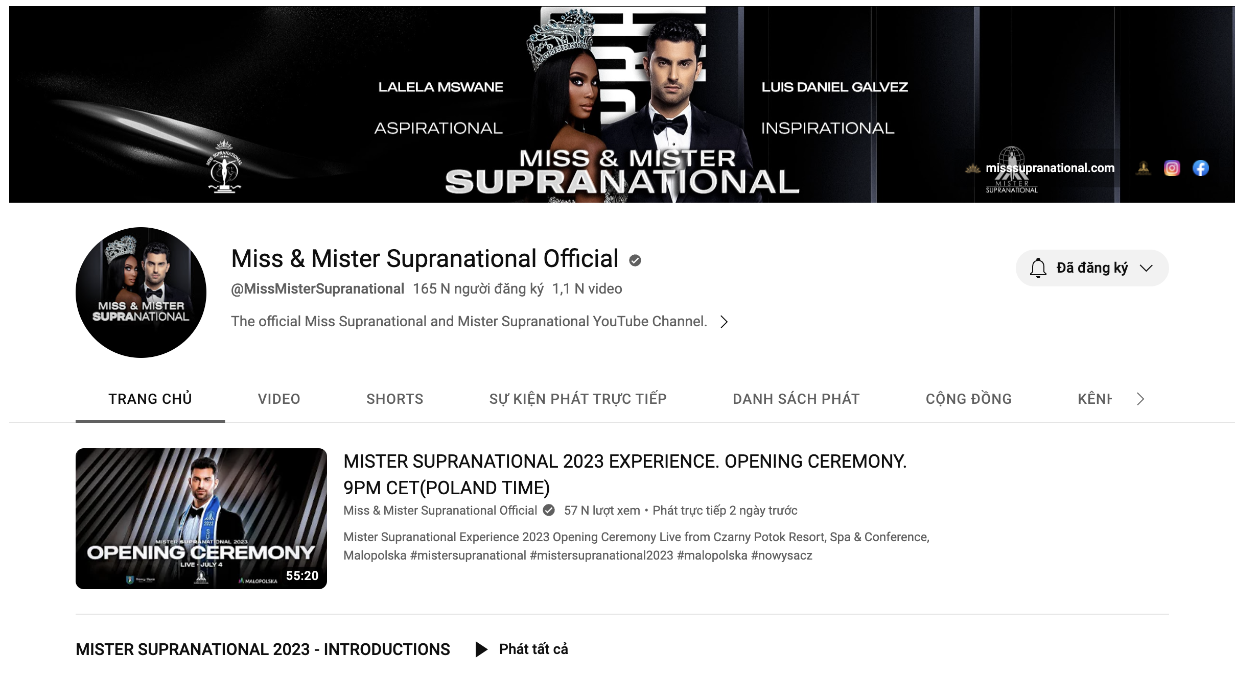 Giao diện Youtube chính thức của cuộc thi