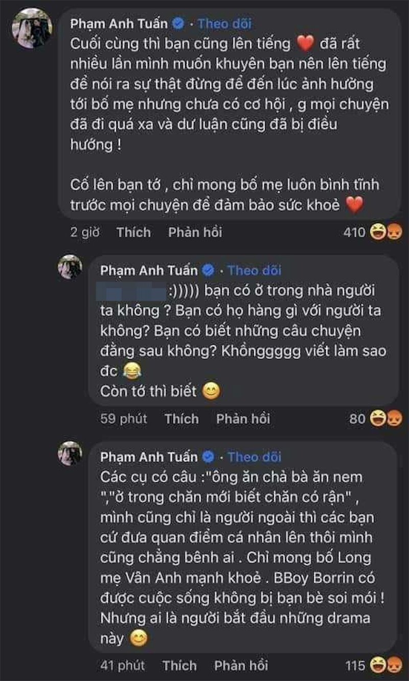 Bình luận của diễn viên Anh Tuấn khiến nhiều người bàn luận (Ảnh: Chụp màn hình) Bình luận của diễn viên Anh Tuấn khiến nhiều người bàn luận (Ảnh: Chụp màn hình)