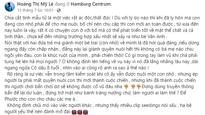 Bài đăng của ca sĩ Mỹ Lệ (Ảnh: Chụp màn hình) Bài đăng của ca sĩ Mỹ Lệ (Ảnh: Chụp màn hình)