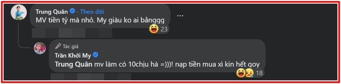 Bình luận của Trung Quân dưới bài đăng của Khởi My (Ảnh: Chụp màn hình) Bình luận của Trung Quân dưới bài đăng của Khởi My (Ảnh: Chụp màn hình)