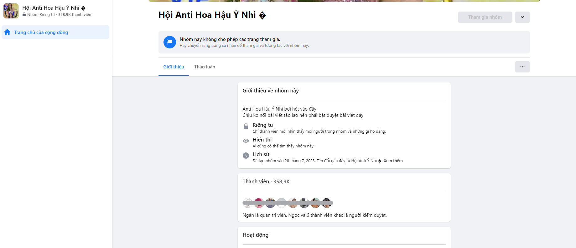 Tính đến chiều 2/8, group anti-fan của Ý Nhi đã có hơn 250 nghìn thành viên (Ảnh: Chụp màn hình) Tính đến chiều 2/8, group anti-fan của Ý Nhi đã có hơn 250 nghìn thành viên (Ảnh: Chụp màn hình)