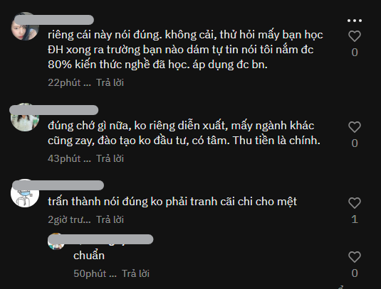 CDM để lại bình luận xoay quanh quan điểm của Trấn Thành. Ảnh: Chụp màn hình CDM để lại bình luận xoay quanh quan điểm của Trấn Thành. Ảnh: Chụp màn hình