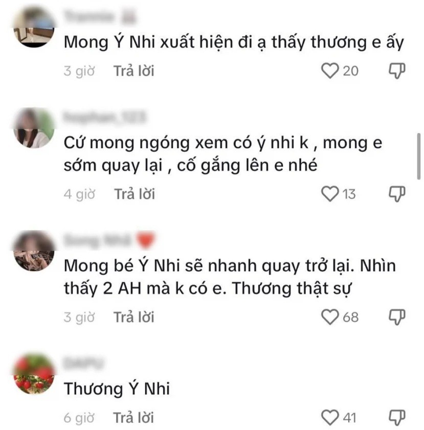 Nhiều CDM để lại bình luận thương cho Ý Nhi khi liên tục vắng mặt trong các sự kiện lớn của công ty chủ quản. Ảnh: Chụp màn hình Nhiều CDM để lại bình luận thương cho Ý Nhi khi liên tục vắng mặt trong các sự kiện lớn của công ty chủ quản. Ảnh: Chụp màn hình 