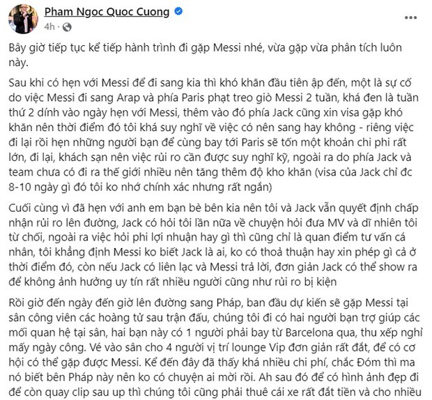 Một đoạn trong bài đăng của doanh nhân Quốc Cường. Ảnh: Chụp màn hình Một đoạn trong bài đăng của doanh nhân Quốc Cường. Ảnh: Chụp màn hình