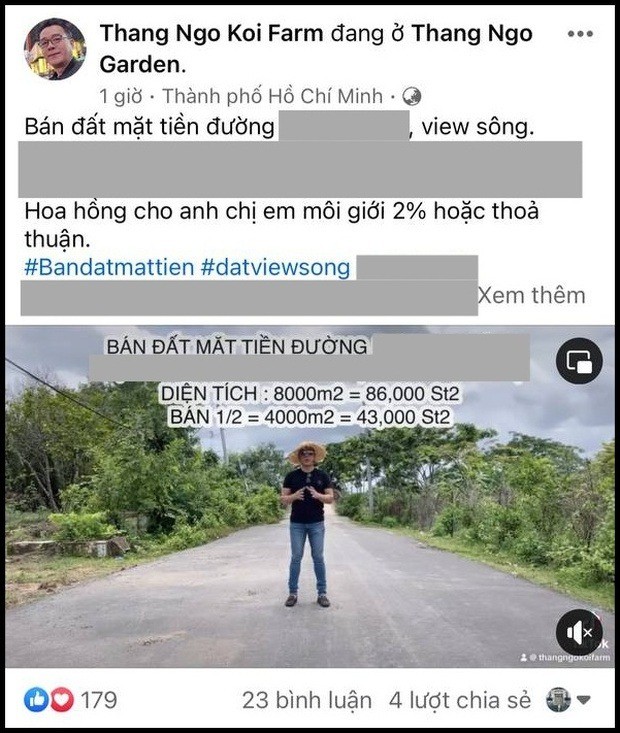 Bài đăng 'vua cá Koi' bán đất khiến cho nhiều người không khỏi chú ý. Ảnh: Chụp màn hình Bài đăng 'vua cá Koi' bán đất khiến cho nhiều người không khỏi chú ý. Ảnh: Chụp màn hình