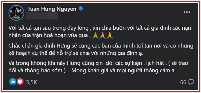 Bài đăng của Tuấn Hưng. Ảnh: Chụp màn hình Bài đăng của Tuấn Hưng. Ảnh: Chụp màn hình