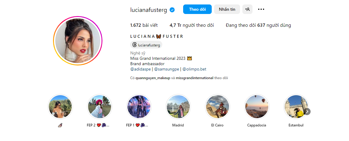 Lượng người theo dõi trên Instagram của đương kim Hoa hậu Hòa bình Quốc tế. Ảnh: Chụp màn hình