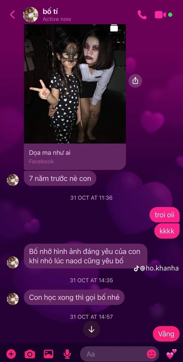 Đoạn tin nhắn của Hồ Hoài Anh và con gái. Ảnh: Chụp màn hình Đoạn tin nhắn của Hồ Hoài Anh và con gái. Ảnh: Chụp màn hình