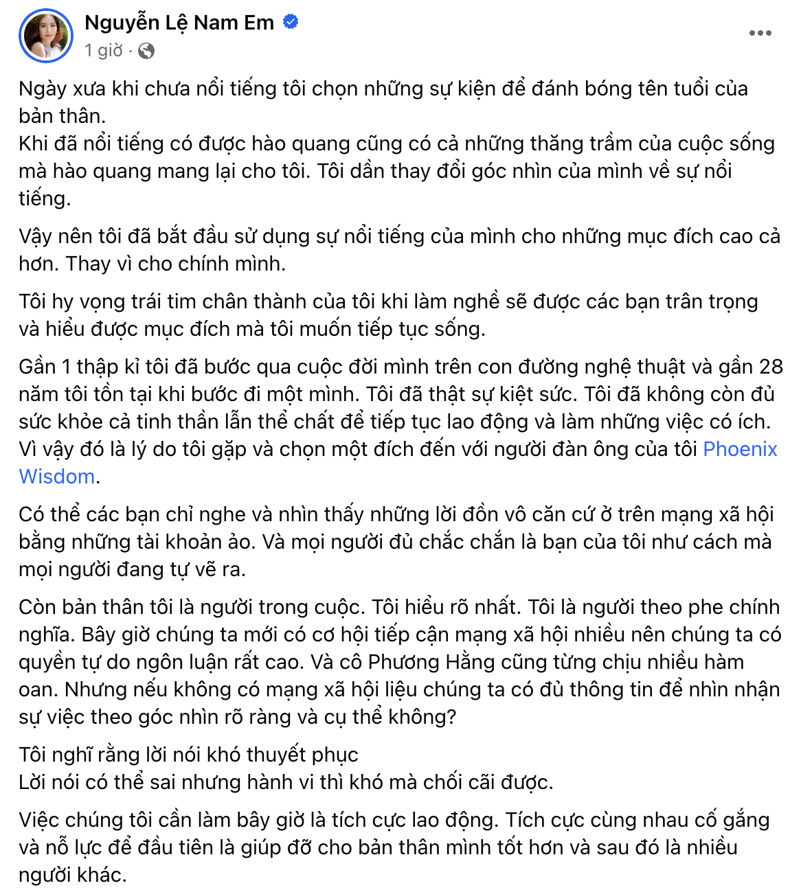 Nguyên văn bài đăng của Nam Em. Ảnh: Chụp màn hình