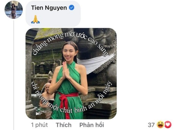 Thùy Tiên có liền phản ứng dưới bài đăng. Ảnh: Chụp màn hình Thùy Tiên có liền phản ứng dưới bài đăng. Ảnh: Chụp màn hình