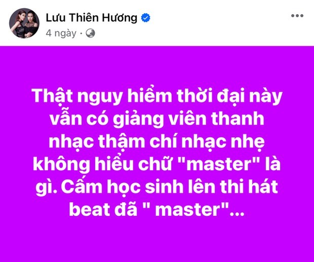 Bài đăng Lưu Thiên Hương ẩn ý 'tố' đồng nghiệp. Ảnh: Chụp màn hình Bài đăng Lưu Thiên Hương ẩn ý 'tố' đồng nghiệp. Ảnh: Chụp màn hình