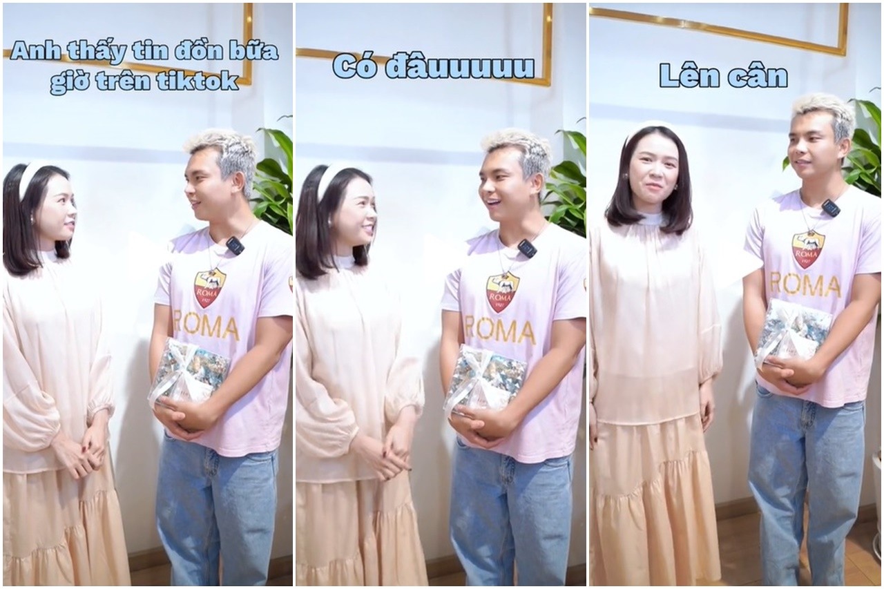 Bị Đỗ Long hỏi chuyện bầu bí, Sam đã nhanh chóng phủ nhận. Ảnh: Chụp màn hình. Bị Đỗ Long hỏi chuyện bầu bí, Sam đã nhanh chóng phủ nhận. Ảnh: Chụp màn hình.