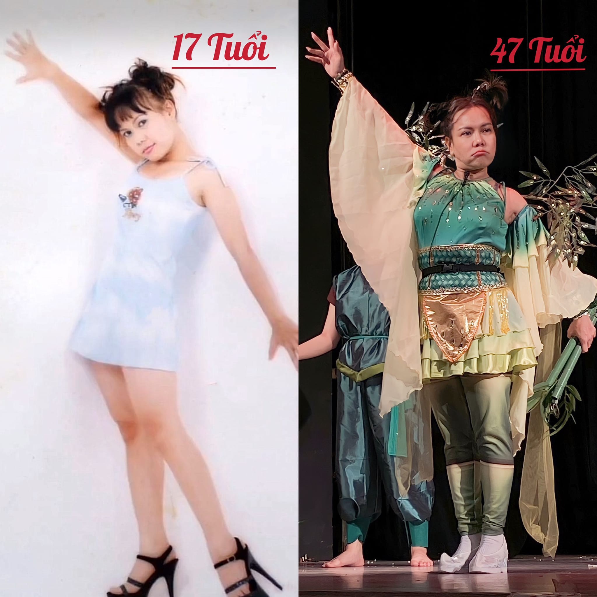 Việt Hương tuổi 17 và ở hiện tại. Ảnh: FB Việt Hương.