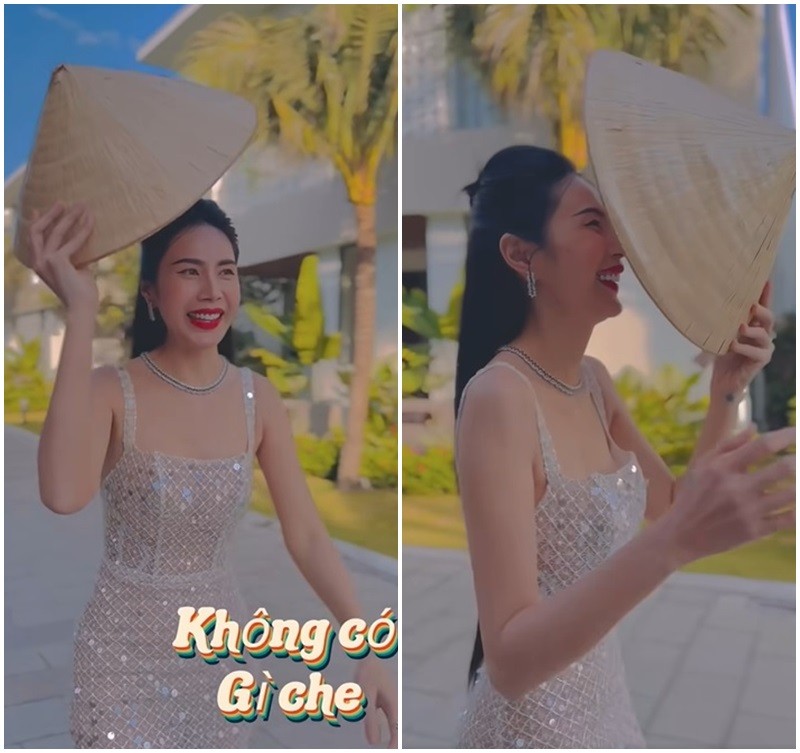 Thủy Tiên đem theo chiếc nón lá từng đồng hành cùng cô trong các chuyến đi từ thiện năm 2020. Ảnh: Chụp màn hình FB Thủy Tiên. 
