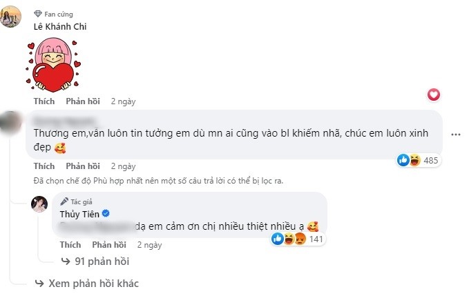 Bình luận của Khánh Chi - em chồng Thủy Tiên gây chú ý. Ảnh chụp màn hình.