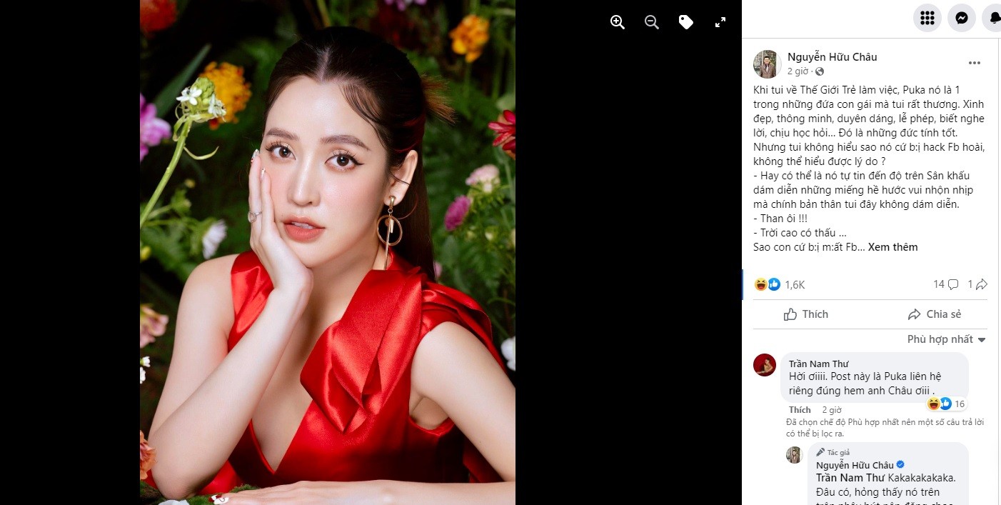 Bài viết của nghệ sĩ Hữu Châu. Ảnh chụp màn hình FB Nguyễn Hữu Châu.