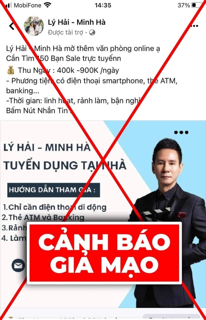 Trang Facebook giả mạo Lý Hải. Ảnh: Internet. Trang Facebook giả mạo Lý Hải. Ảnh: Internet.
