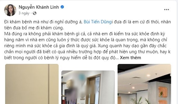 Ngày 2/6, Khánh Linh vẫn đăng bài bình thường và tag tài khoản Facebook ông xã. Ảnh chụp màn hình.