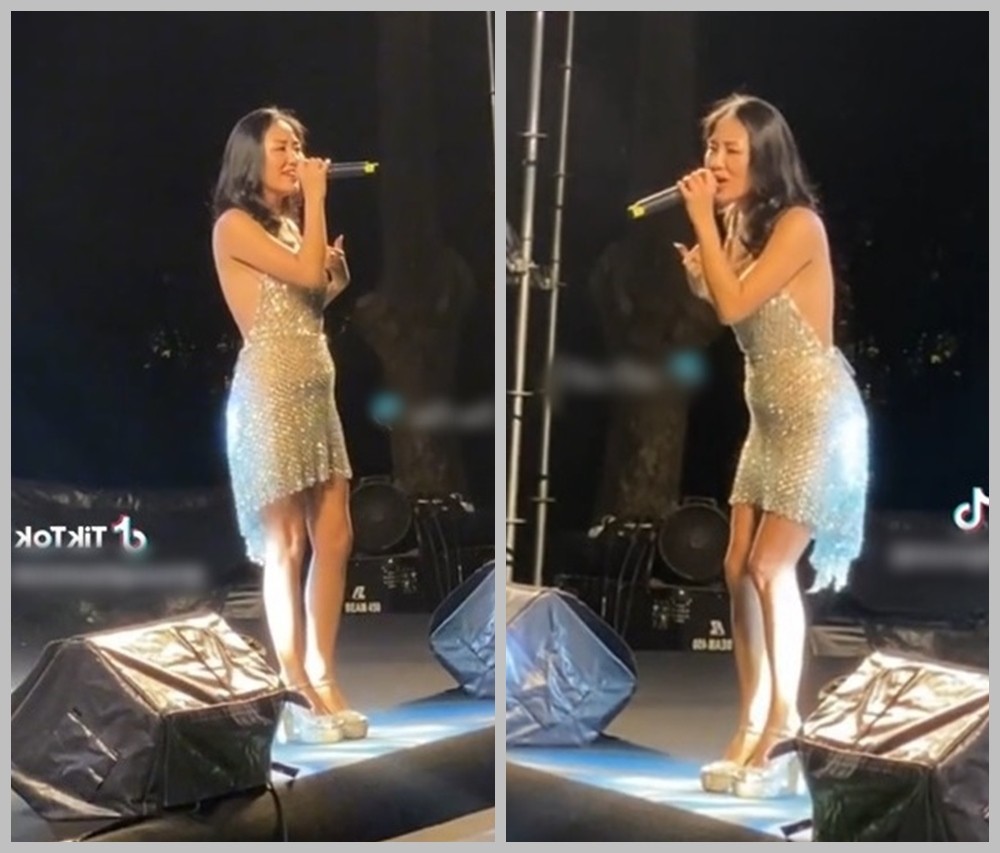 Văn Mai Hương lộ vòng hai kém thon gọn trong buổi biểu diễn mới đây. Ảnh chụp màn hình.