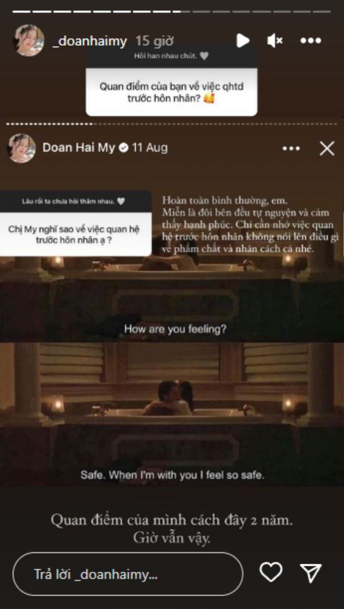 Quan điểm của Doãn Hải My về vấn đề 'ăn cơm trước kẻng'. Ảnh: Instagram Doãn Hải My. Quan điểm của Doãn Hải My về vấn đề 'ăn cơm trước kẻng'. Ảnh: Instagram Doãn Hải My.