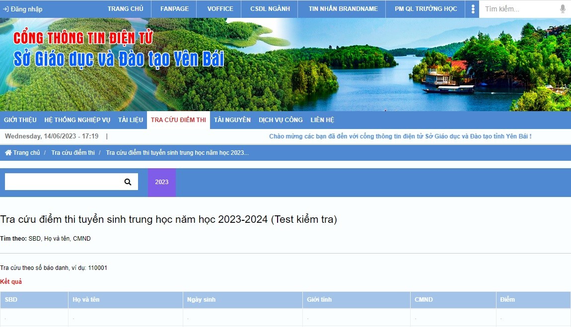 Trang tra cứu điểm thi vào lớp 10 của tỉnh Yên Bái. Ảnh chụp màn hình. Trang tra cứu điểm thi vào lớp 10 của tỉnh Yên Bái. Ảnh chụp màn hình.