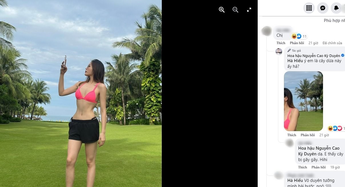 Phản ứng của Kỳ Duyên khi bị soi chỉnh ảnh quá tay. Ảnh: FB Nguyễn Cao Kỳ Duyên.