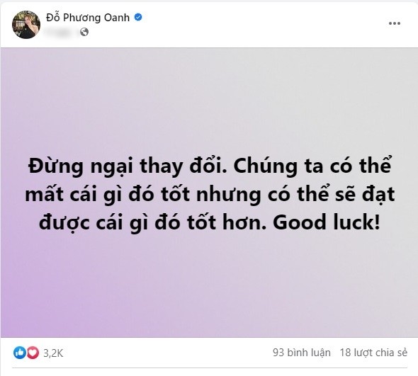 Bài đăng lấp lửng của nữ diễn viên. Ảnh: FB Đỗ Phương Oanh. Bài đăng lấp lửng của nữ diễn viên. Ảnh: FB Đỗ Phương Oanh.