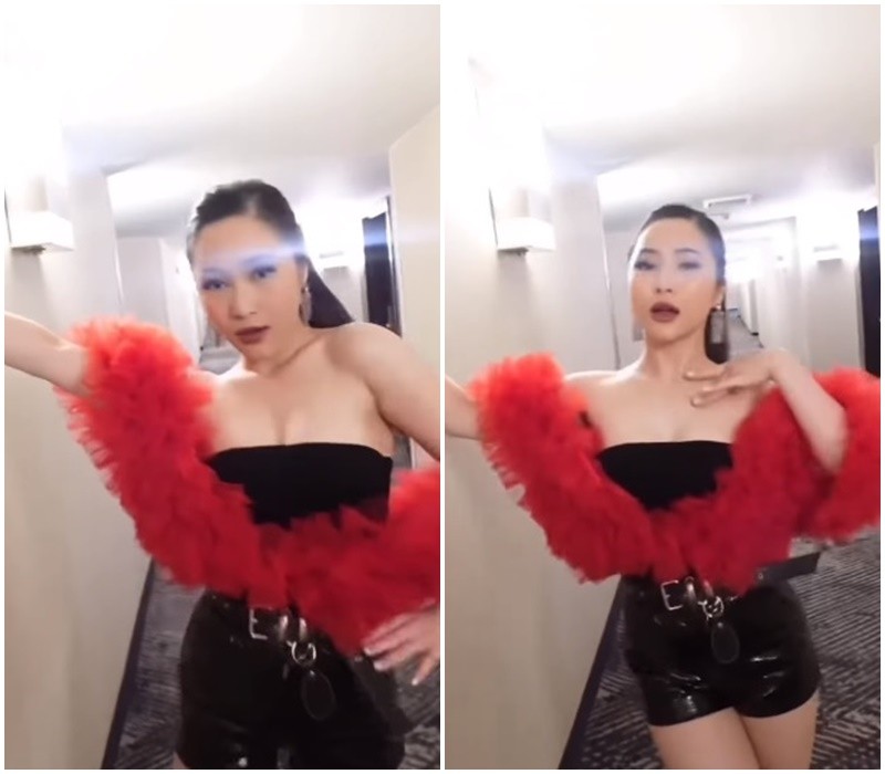 Ngoài phần đùi, bắp tay của Hương Tràm cũng trở thành điểm nhấn vì trông khá mập mạp. Ảnh chụp màn hình. Ngoài phần đùi, bắp tay của Hương Tràm cũng trở thành điểm nhấn vì trông khá mập mạp. Ảnh chụp màn hình.