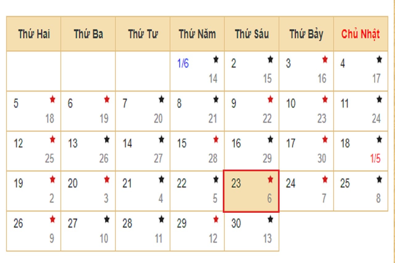 Lịch âm 23/06 - Xem lịch âm hôm nay 23/06/2023.