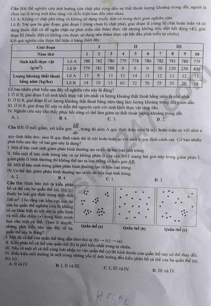 Đáp án đề thi môn Sinh học kỳ thi tốt nghiệp THPT 2023 mã đề 213 - Ảnh 4 Đáp án đề thi môn Sinh học kỳ thi tốt nghiệp THPT 2023 mã đề 213 - Ảnh 4