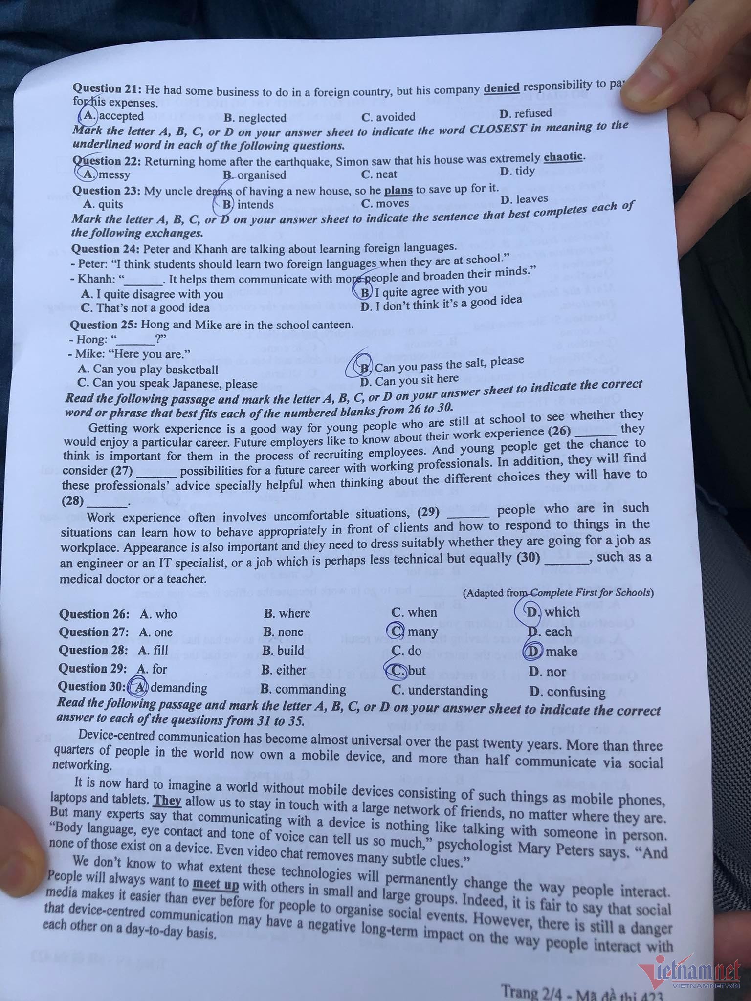 Đáp án đề thi môn Tiếng Anh kỳ thi tốt nghiệp THPT 2023 mã đề 423 - Ảnh 2