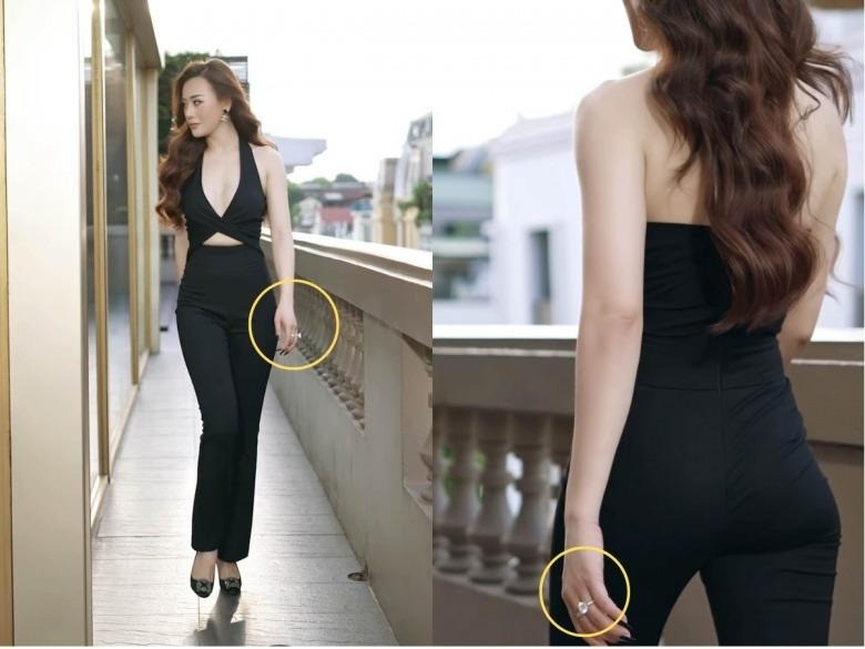Phương Oanh để lộ chiếc nhẫn kim cương ở ngón áp út trong video mới nhất. Ảnh Internet. Phương Oanh để lộ chiếc nhẫn kim cương ở ngón áp út trong video mới nhất. Ảnh Internet.