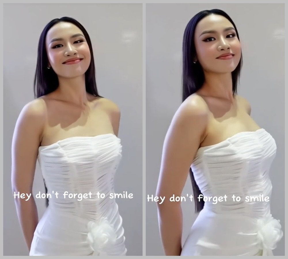 Trong một clip quay cận cảnh khác, bắp tay, bờ vai của Thủy Tiên lại trông thon gọn hơn. Ảnh chụp màn hình.