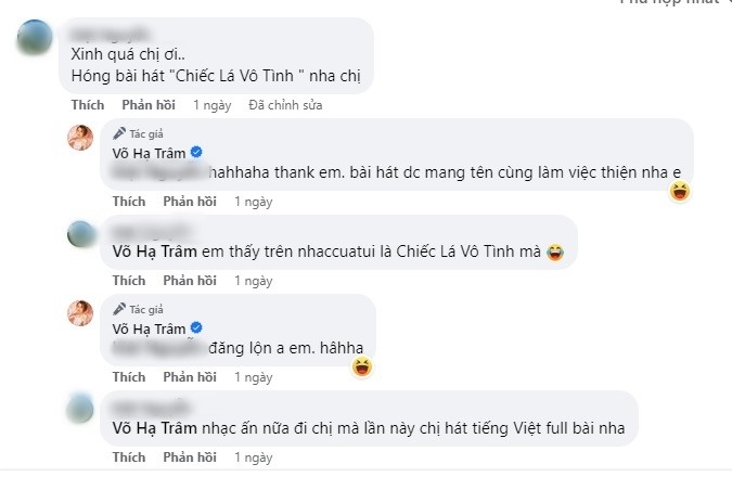 Tương tác qua lại giữa Võ Hạ Trâm và fan. Ảnh chụp màn hình. Tương tác qua lại giữa Võ Hạ Trâm và fan. Ảnh chụp màn hình.