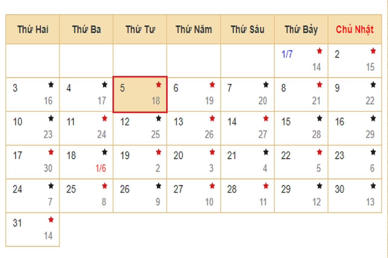 Lịch âm 5/7 - Xem lịch âm hôm nay 5/7/2023.