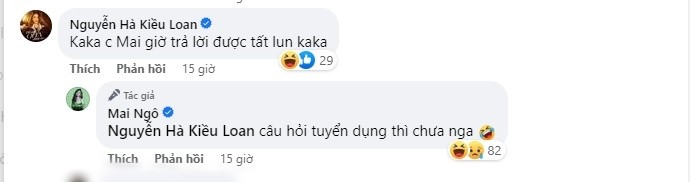 Phần tương tác thú vị của Kiều Loan và Mai Ngô. Ảnh chụp màn hình. Phần tương tác thú vị của Kiều Loan và Mai Ngô. Ảnh chụp màn hình.