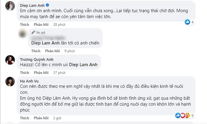 Nhiều sao Việt ủng hộ, động viên tinh thần Diệp Lâm Anh. Ảnh chụp màn hình. Nhiều sao Việt ủng hộ, động viên tinh thần Diệp Lâm Anh. Ảnh chụp màn hình.
