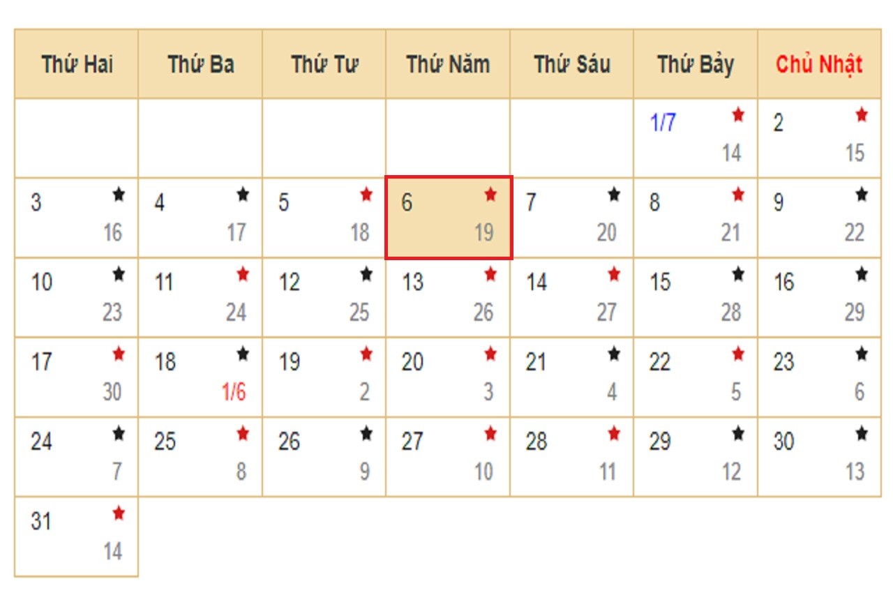 Lịch âm 6/7 - Xem lịch âm hôm nay 6/7/2023.