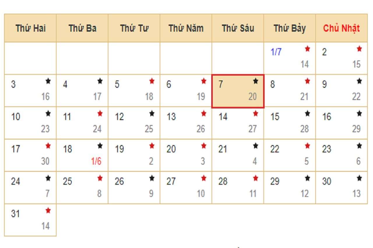 Lịch âm 7/7 - Xem lịch âm hôm nay 7/7/2023.