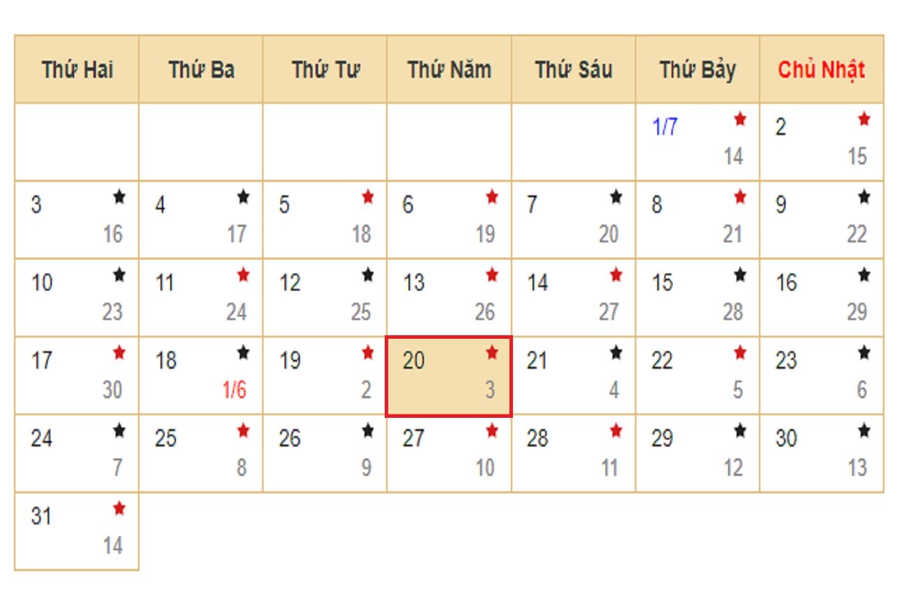 Lịch âm 20/7 - Xem lịch âm hôm nay 20/7/2023.