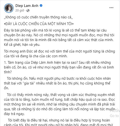 Bài đăng của Diệp Lâm Anh. Ảnh chụp màn hình. Bài đăng của Diệp Lâm Anh. Ảnh chụp màn hình.