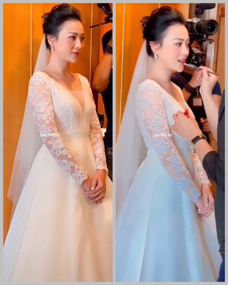 Phương Oanh diện váy cưới, quay clip quảng cáo cho một thương hiệu. Ảnh chụp màn hình. Phương Oanh diện váy cưới, quay clip quảng cáo cho một thương hiệu. Ảnh chụp màn hình.