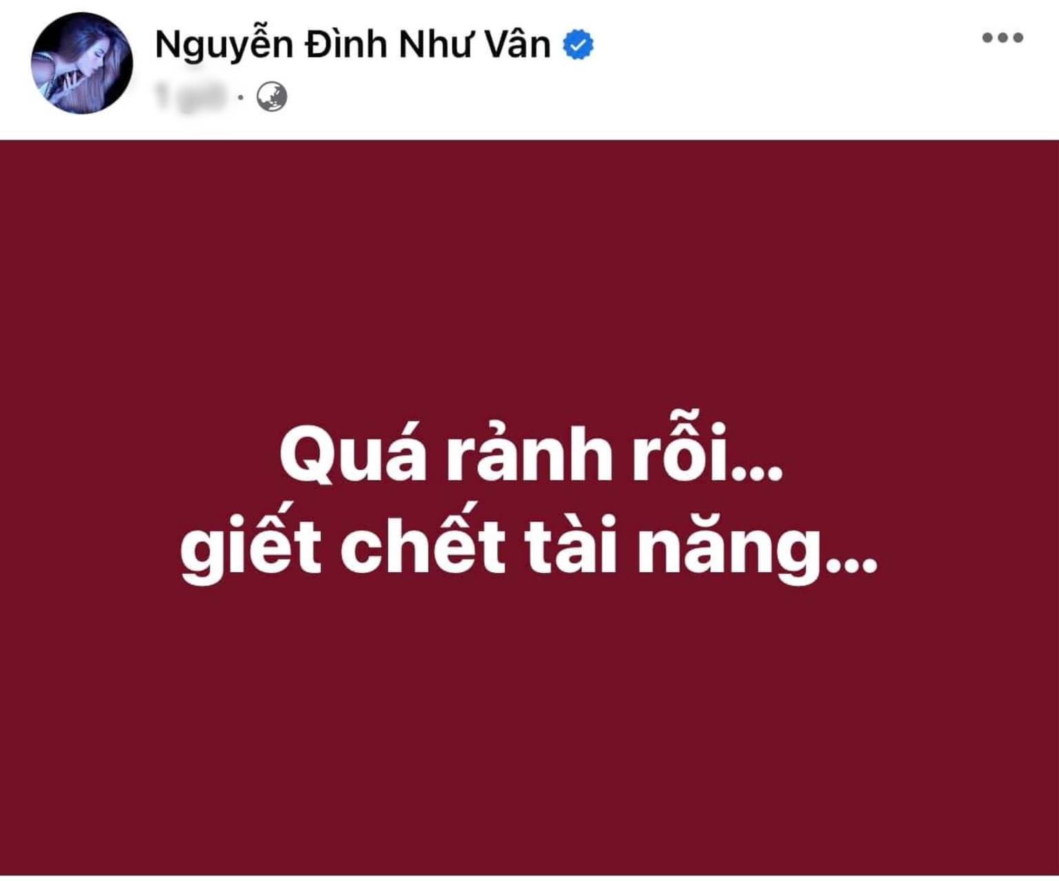 Dòng trạng thái của Như Vân gây chú ý. Ảnh Internet.
