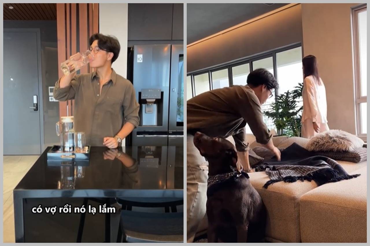 Chỉ cần thấy Ngô Thanh Vân bước qua, Huy Trần tự động sắp xếp lại đồ đạc. Ảnh chụp màn hình.